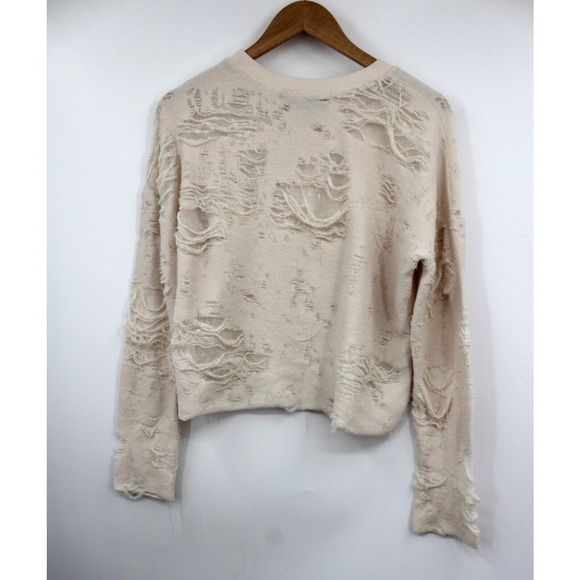 IRO Jeans Sweater Womens‎ XS Cenix Distressed Knit Cropped Frayed Cream - Picture 5 of 7
